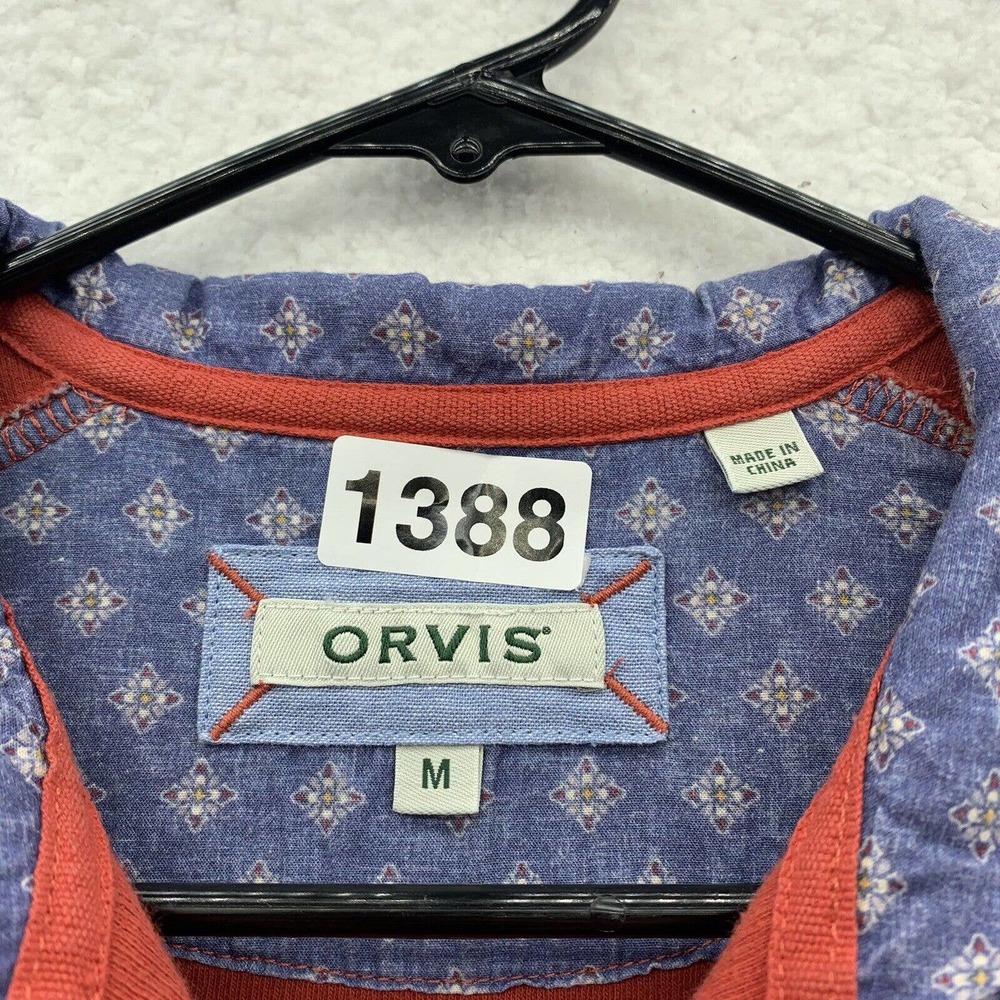Orvis‎ 1/4 Zip Knit Jacket Mens Medium M Flip Cuff Red Blue Floral Outdoors Dad - Picture 13 of 13